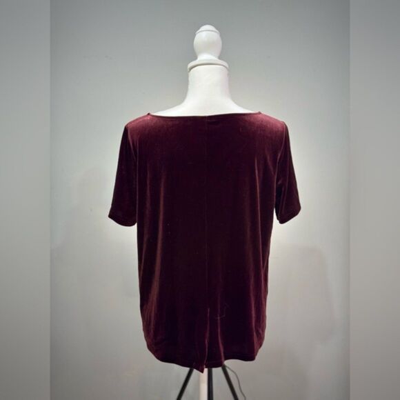 CLEARANCE! Burgundy Ann Taylor Velour S/S Top Size M - Picture 2 of 5